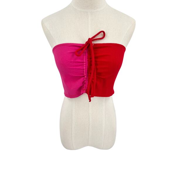 Naked Wardrobe Womens Pink Red Colorblock Tie Front Strapless Tube Top Size XL - Picture 6 of 6